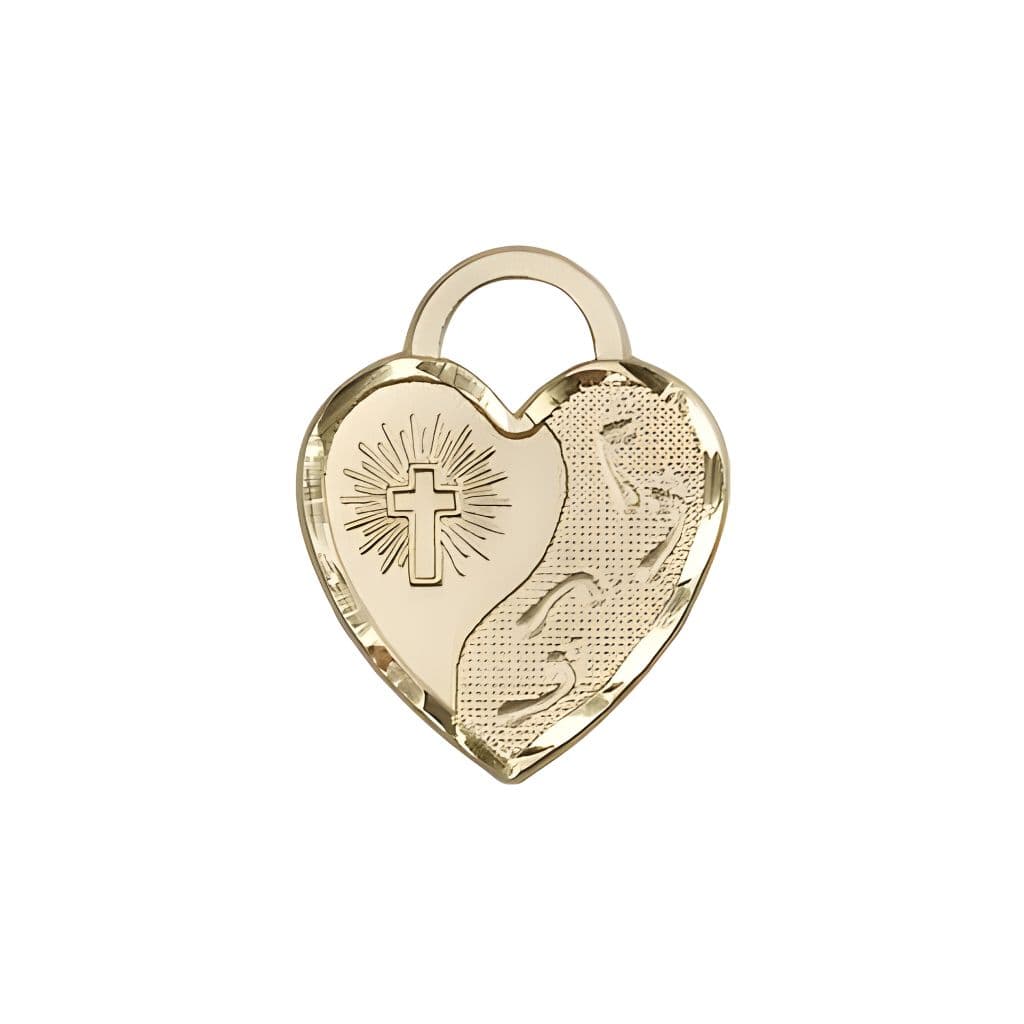 Bliss Footprints Heart 14kt Gold Medal Pendant, Measures 3/4-inch tall by 5/8-inch wide.