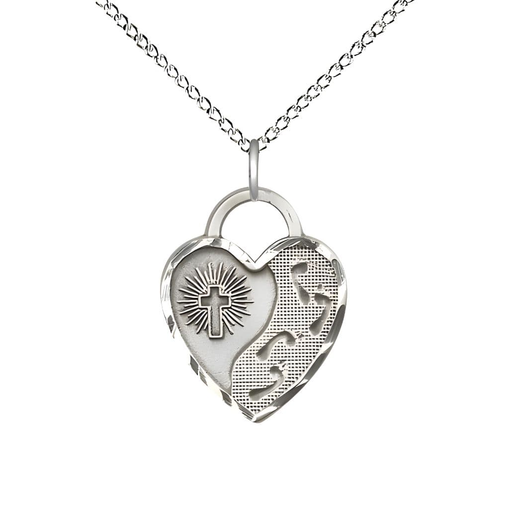 Bliss Footprints Heart Sterling Silver Medal Pendant Necklace Sterling Silver Light Curb Chain with Lobster Claw, Measures 3/4-inch tall by 5/8-inch wide.