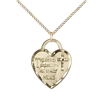 Lord is my Shepherd and Psalm 23 Heart 14kt Gold Medal Pendant Necklace 14kt Gold Light Curb Chain with Lobster Claw, Measures 3/4-inch tall by 5/8-inch wide, Bliss Manufacturing