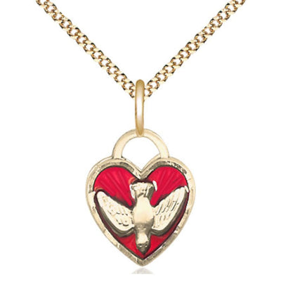 Red Epoxy Confirmation Holy Spirit Gold-Filled Medal Necklace with a Gold-Plated Chain, Bliss Manufacturing