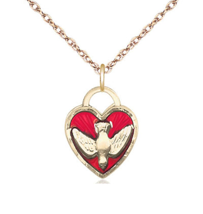 Red Epoxy Confirmation Holy Spirit Gold-Filled Medal Necklace with a Gold-Filled Chain, Bliss Manufacturing