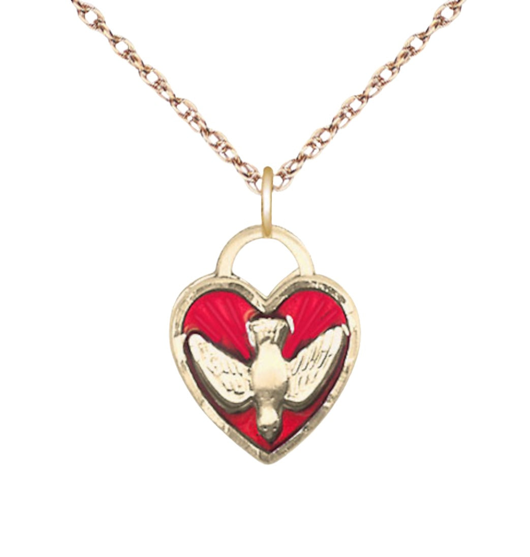 Bliss Red Epoxy Confirmation Holy Spirit 14kt Gold Medal with 14kt Gold Chain,