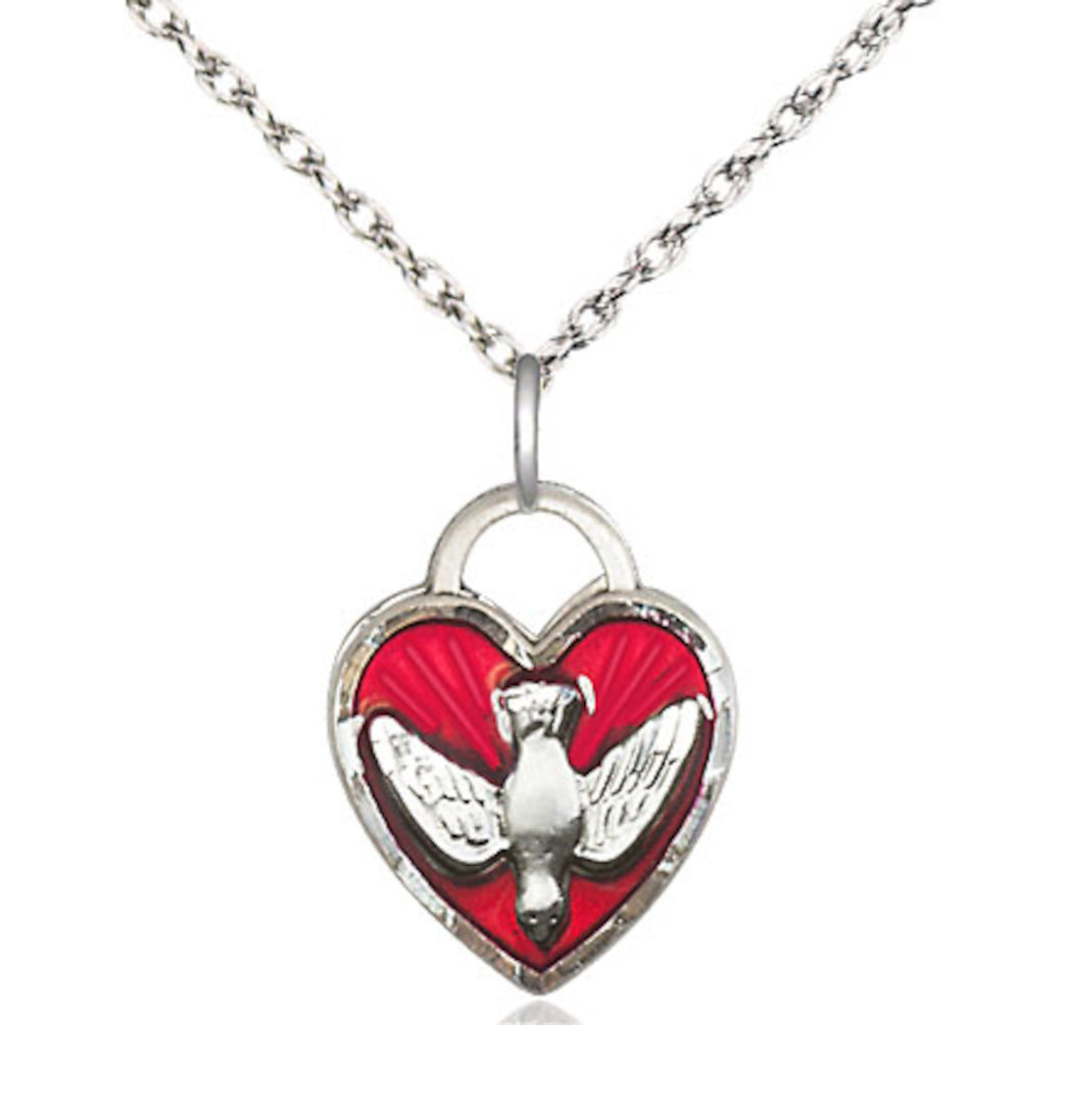 Bliss Red Epoxy Confirmation Holy Spirit Sterling Silver Medal Necklace