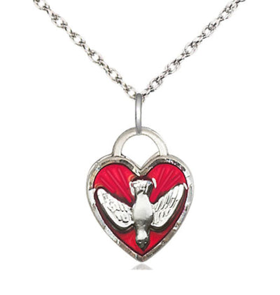 Red Epoxy Confirmation Holy Spirit Sterling Silver Medal Necklace with Sterling Chain, Bliss Manufacturing