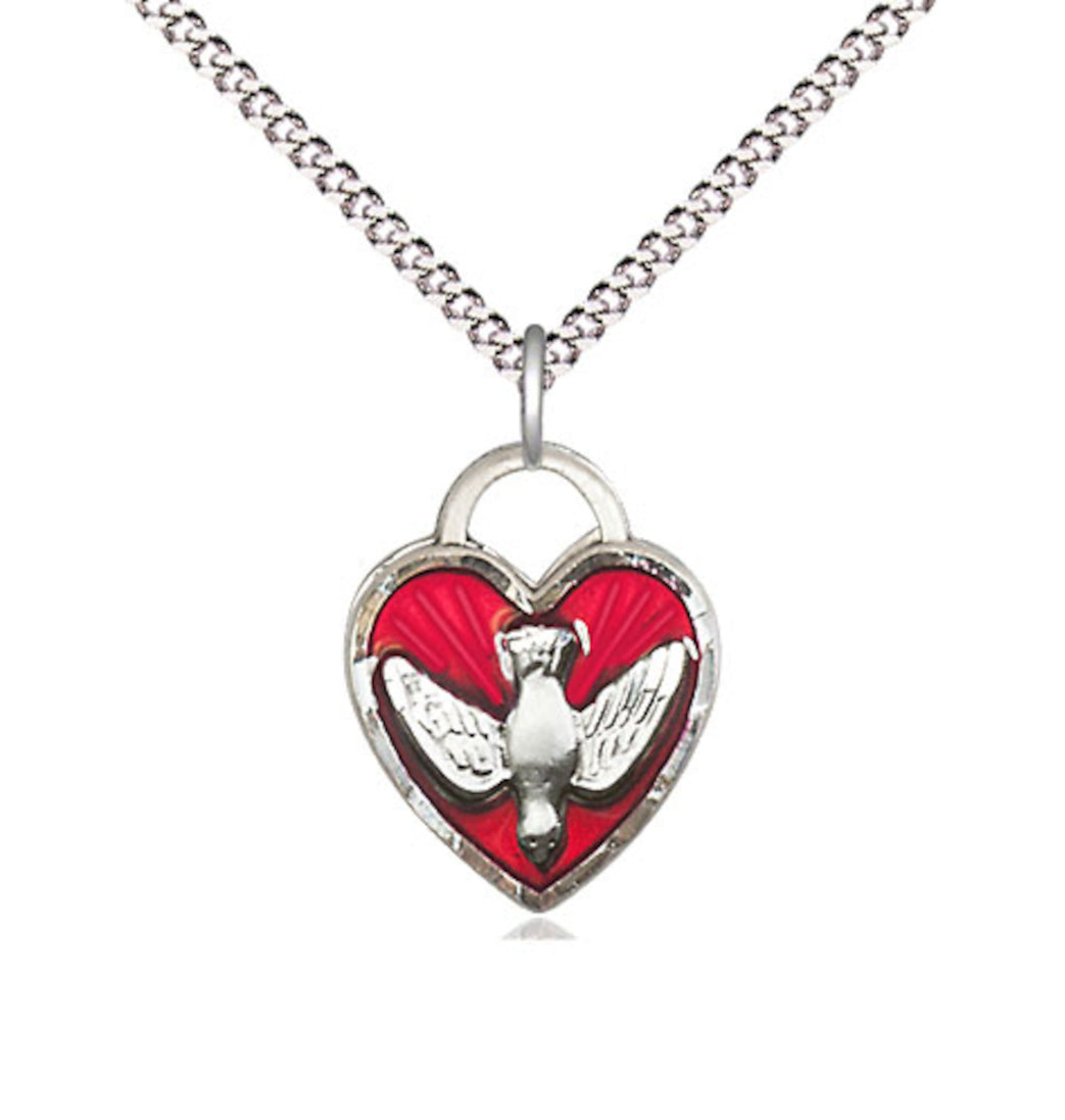 Bliss Red Epoxy Confirmation Holy Spirit Sterling Silver Medal Necklace