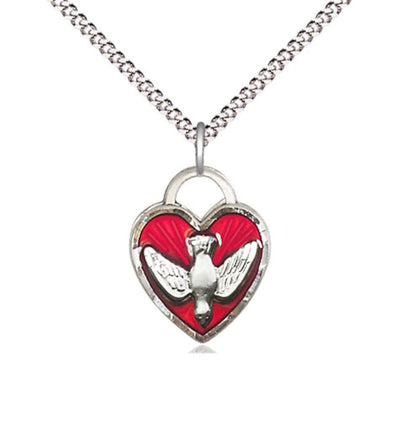 Red Epoxy Confirmation Holy Spirit Sterling Silver Medal Necklace with Plated Chain, Bliss Manufacturing