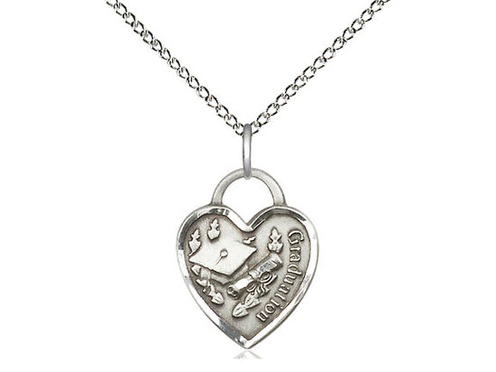 Bliss Small Sterling Graduation Heart Medal w/Cap and Diploma with Sterling Silver Chain,