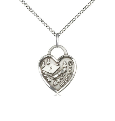 Small Sterling Graduation Heart Medal w/Cap and Diploma with Sterling Silver Chain, Bliss Manufacturing