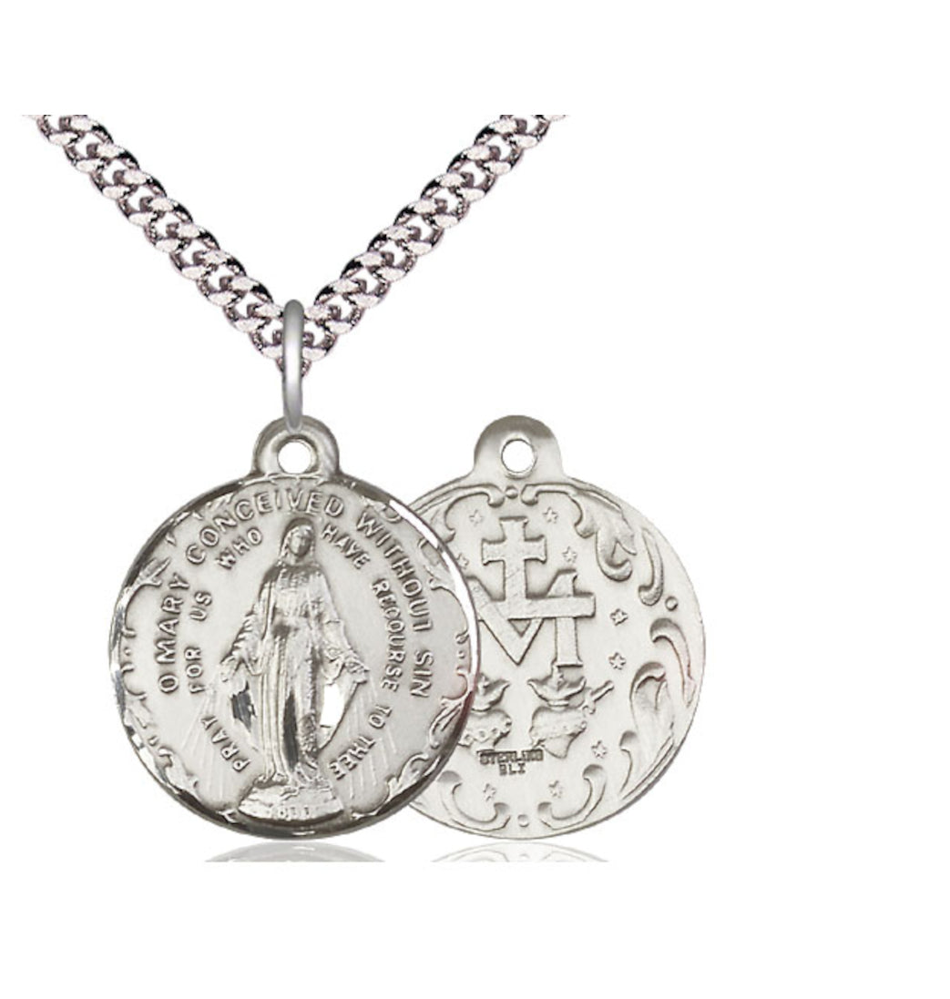 Bliss Manufacturing Immaculate Conception Sterling Silver Medal Necklace w/Chain,