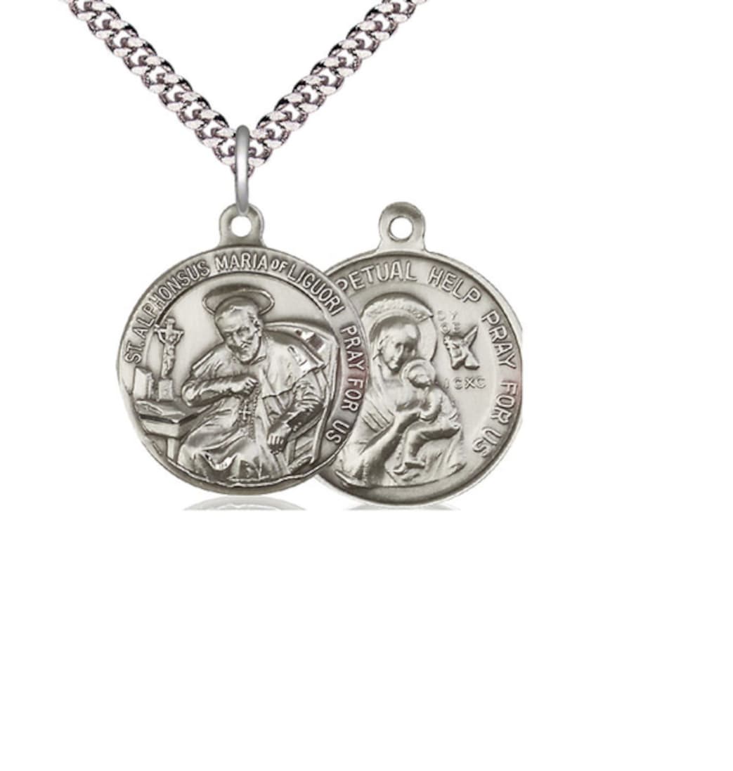 Bliss Manufacturing St Alphonsus and Our Lady Perpetual Sterling Silver Medal w/Chain,