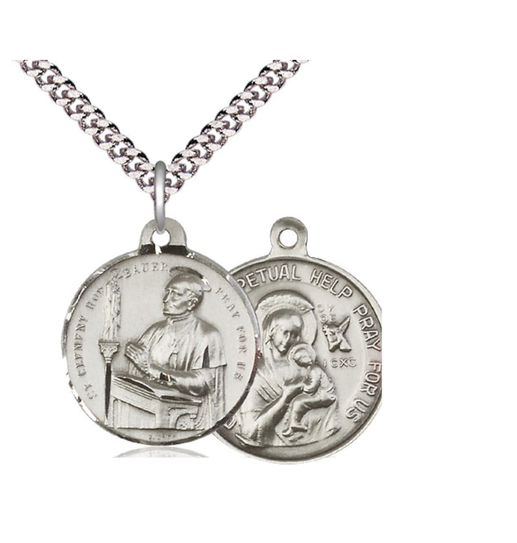 Bliss Manufacturing St Clement Hofbauer and Our Lady Perpetual Sterling Silver Medal w/Chain,