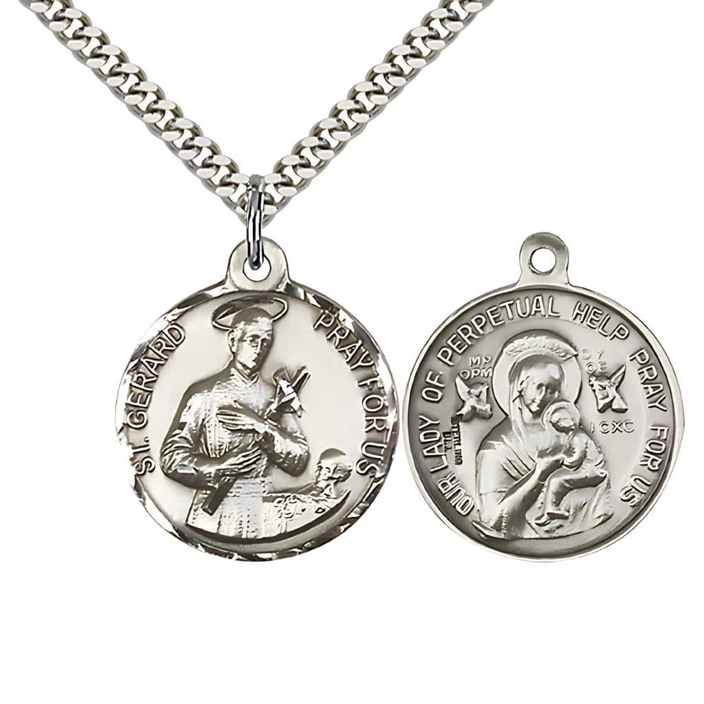 Bliss St. Gerard and Our Lady Perpetual Sterling Silver Medal with Rhodium-plated Chain,