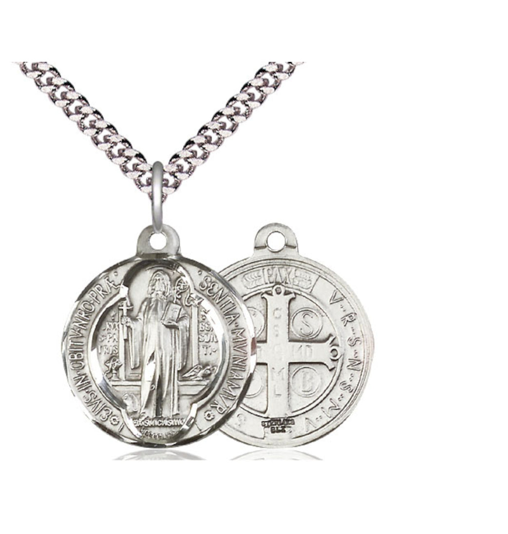 Bliss Saint Benedict Round Sterling Silver Medal w/Chain