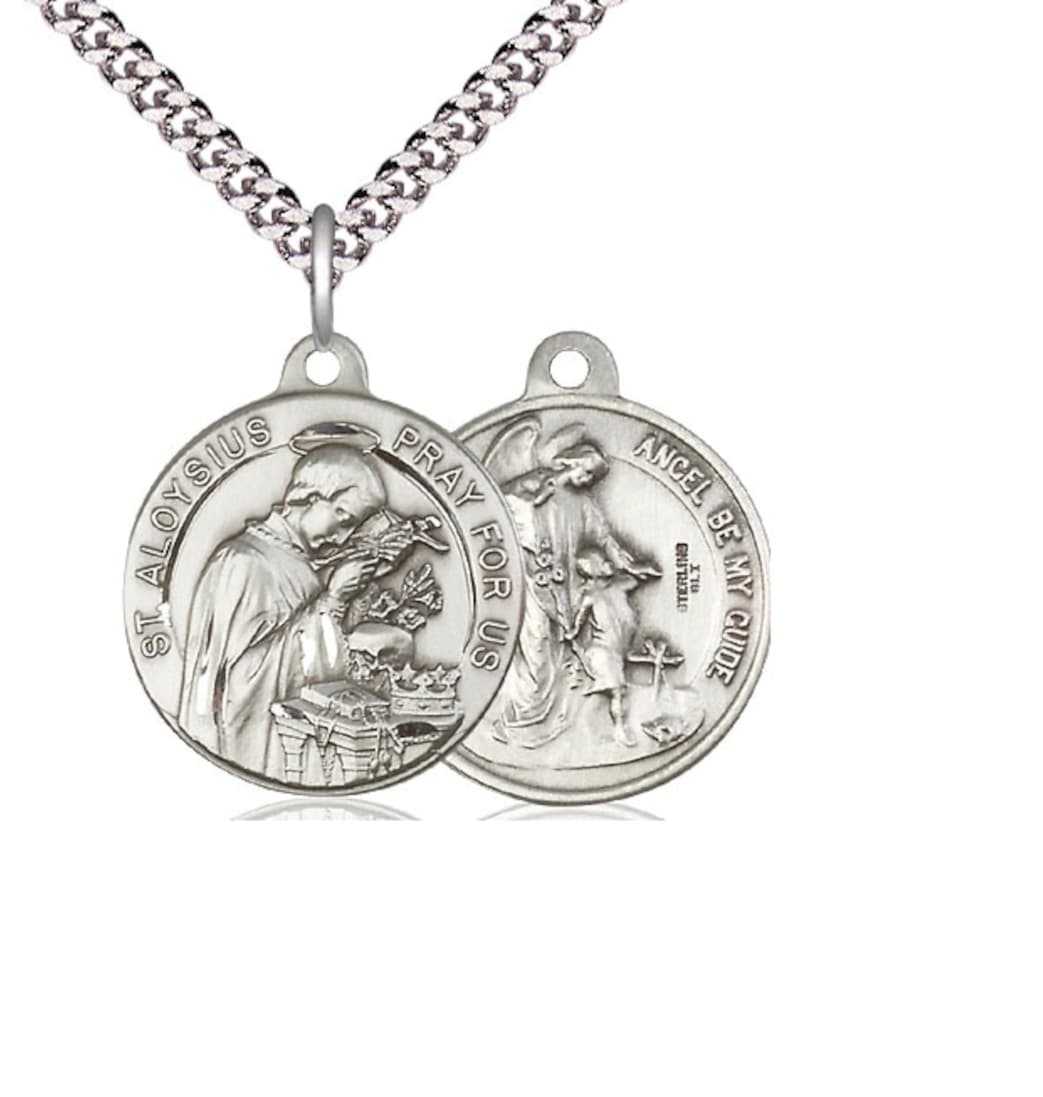 Bliss Manufacturing St Aloysius and Guardian Angel Sterling Silver Medal w/Chain,