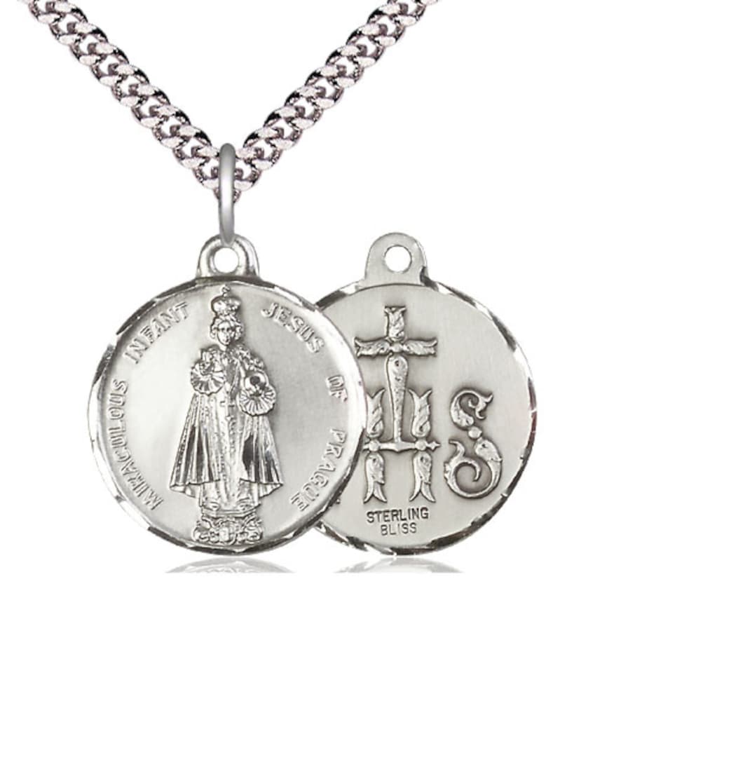 Bliss Jesus the Infant of Prague Sterling Silver Medal w/Chain