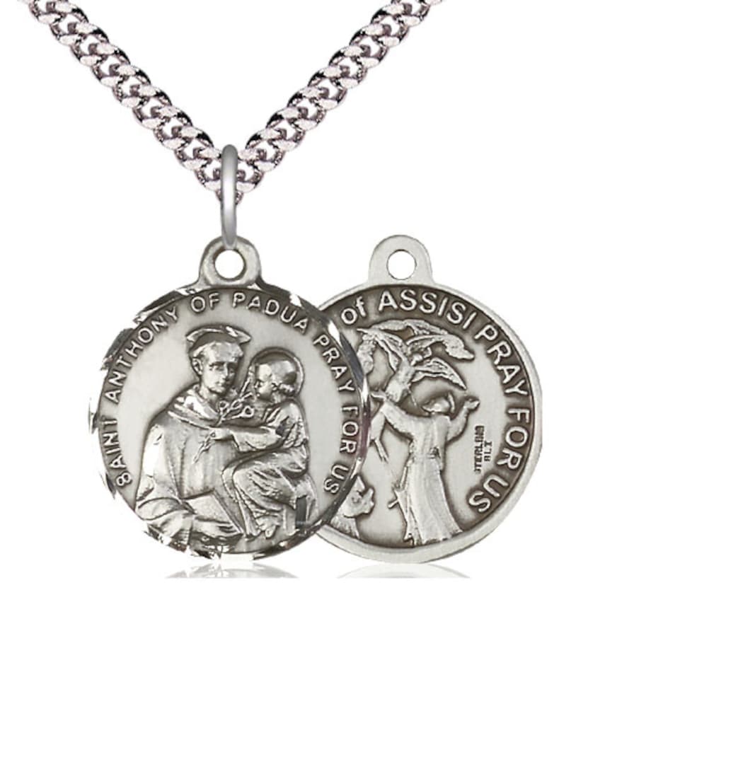 Bliss Manufacturing St Anthony and St Francis of Assisi Sterling Silver Medal w/Chain,