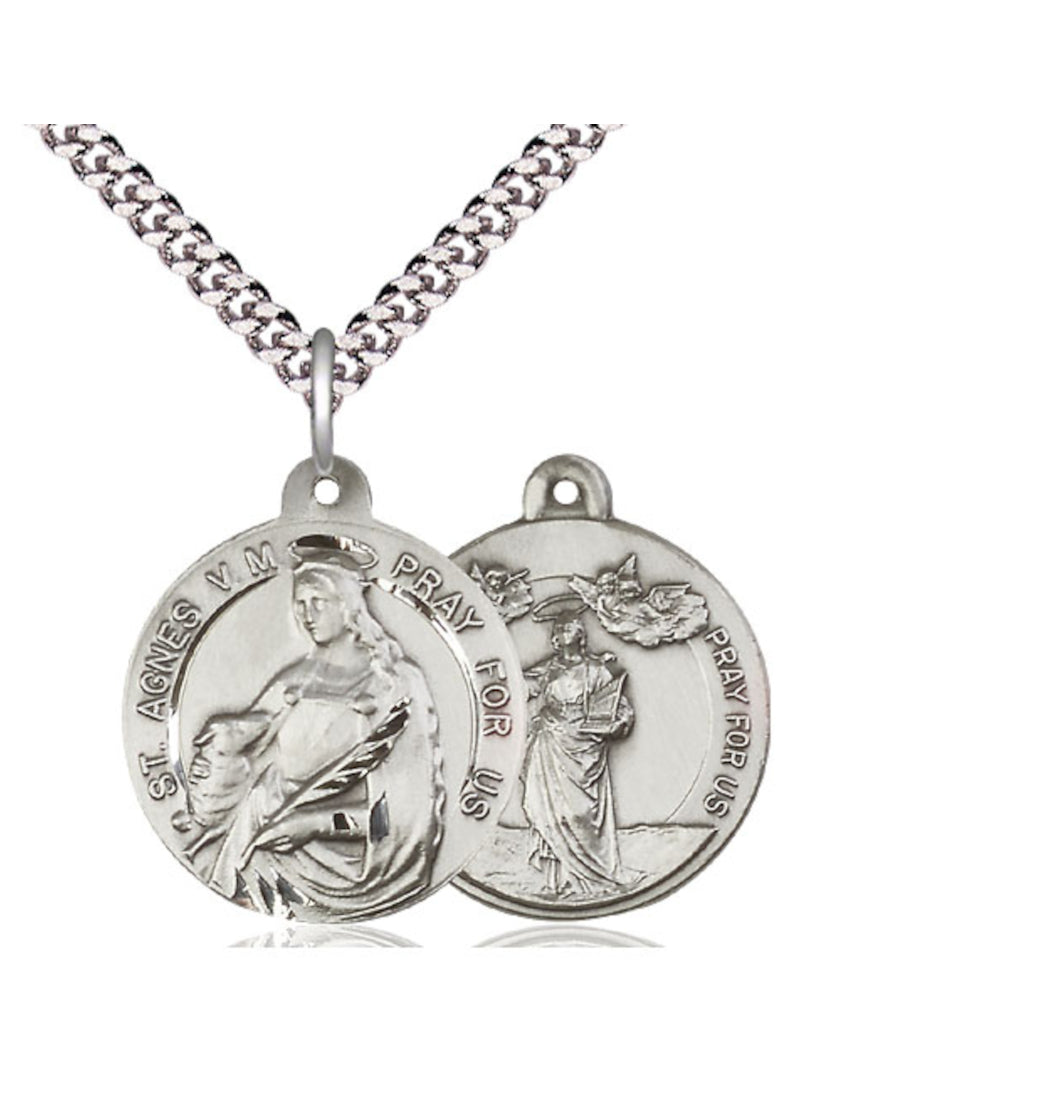 Bliss St Agnes of Rome and St Cecilia Sterling Silver Medal w/Chain,