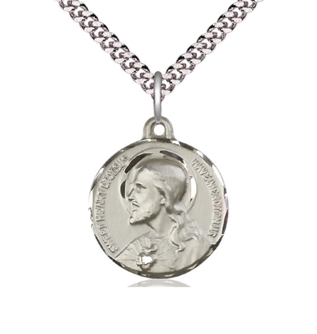 Bliss Sacred Heart of Jesus Sterling Silver Medal Necklace w/Chain,