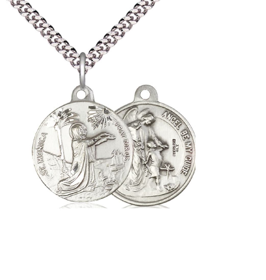 Bliss Manufacturing Saint Monica and Guardian Angel Sterling Silver Medal w/Chain,