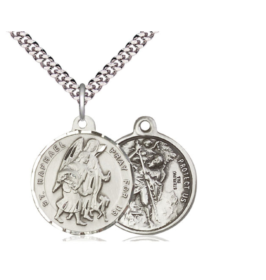 Bliss St Raphael and St Christopher Sterling Silver Medal w/Chain