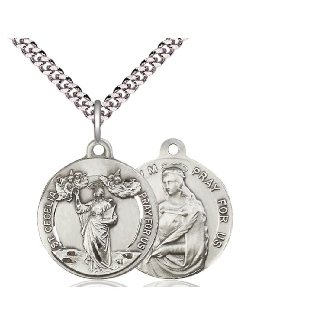 Bliss Manufacturing St Cecilia and St Agnes of Rome Sterling Silver Medal w/Chain,