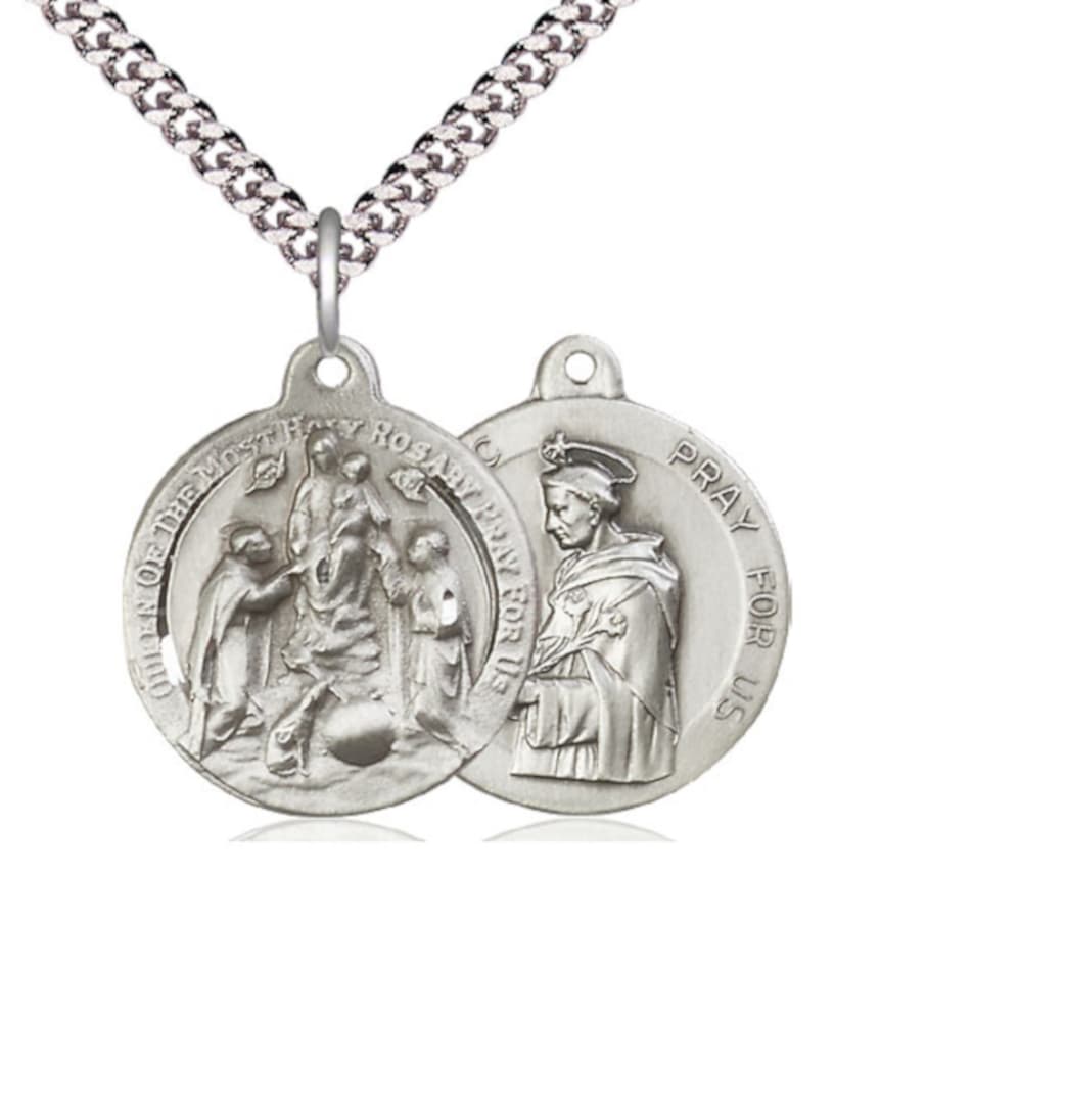 Bliss Manufacturing Our Lady of the Rosary and St Dominic Sterling Silver Medal w/Chain,