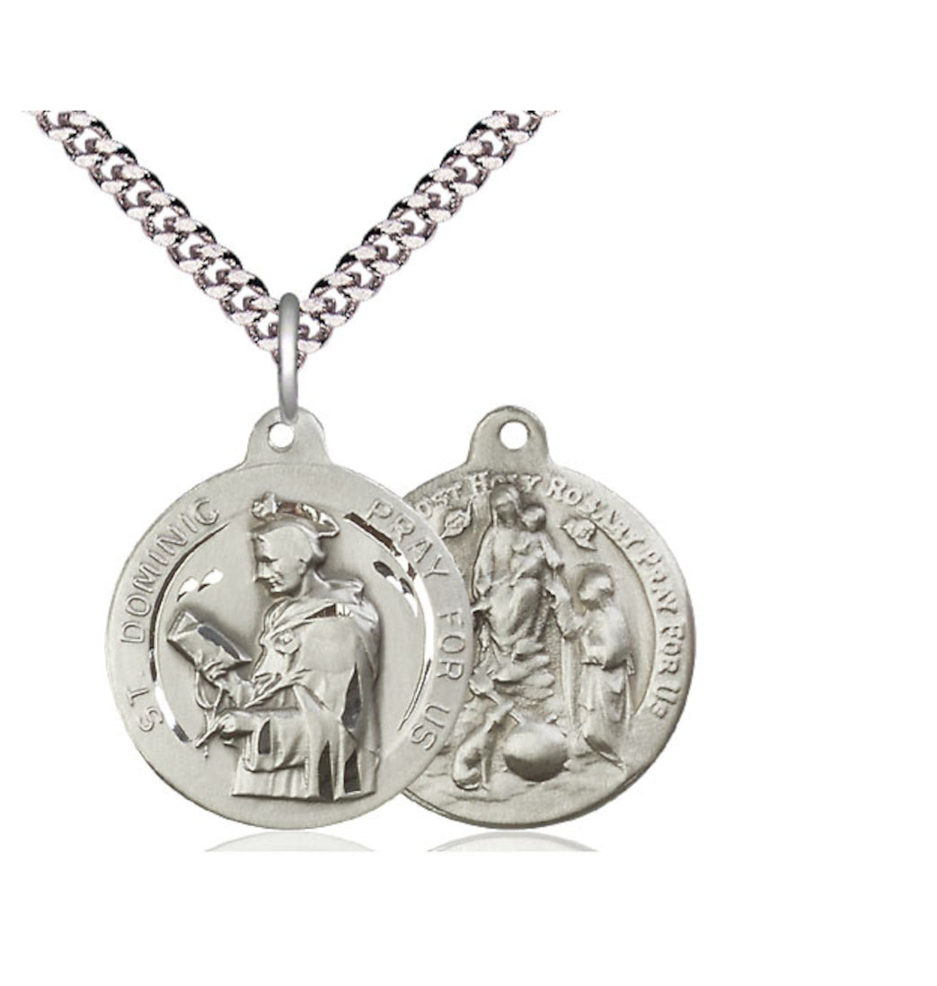 Bliss Manufacturing St Dominic and Our Lady of the Rosary Sterling Silver Medal w/Chain,