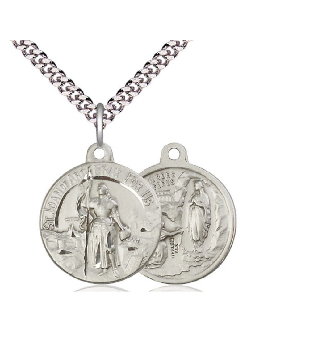 Bliss Manufacturing St Joan of Arc and Our Lady of Lourdes Sterling Silver Medal w/Chain,