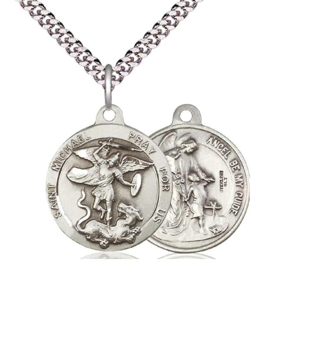 Bliss Manufacturing St Michael and Guardian Angel Sterling Silver Medal w/Chain,