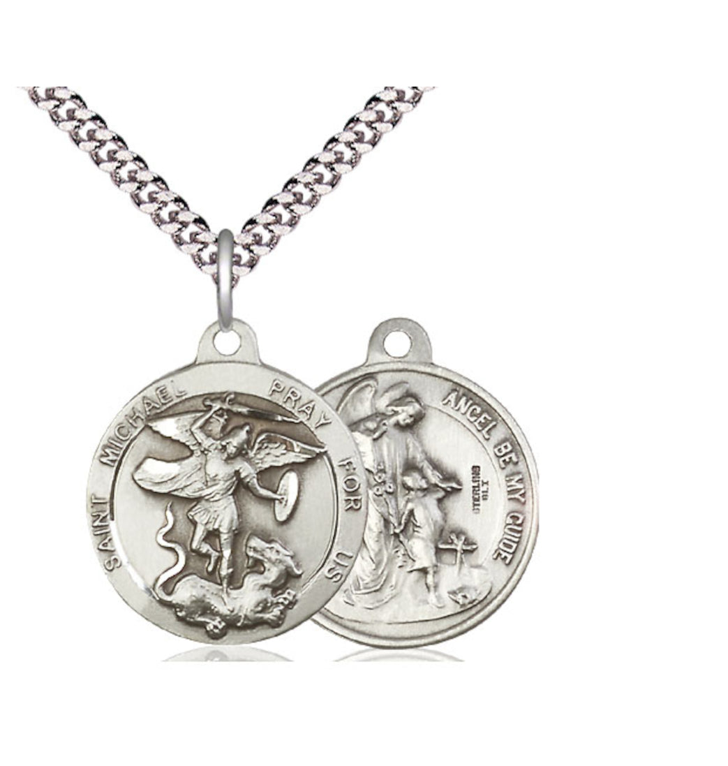 Bliss Manufacturing St Michael and Guardian Angel Sterling Silver Medal w/Chain,