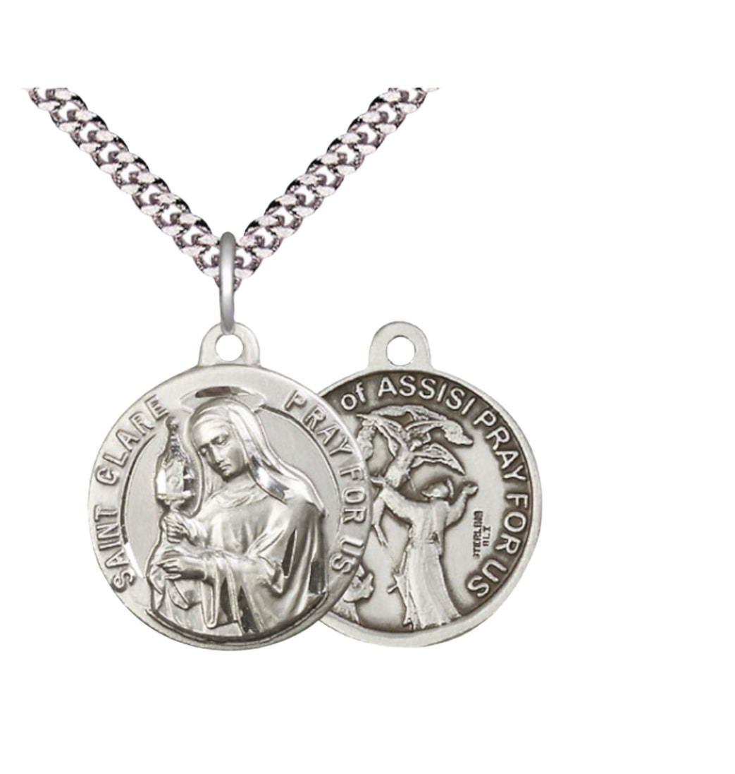 Bliss Manufacturing St Clare  and St Francis of Assisi Sterling Silver Medal w/Chain,