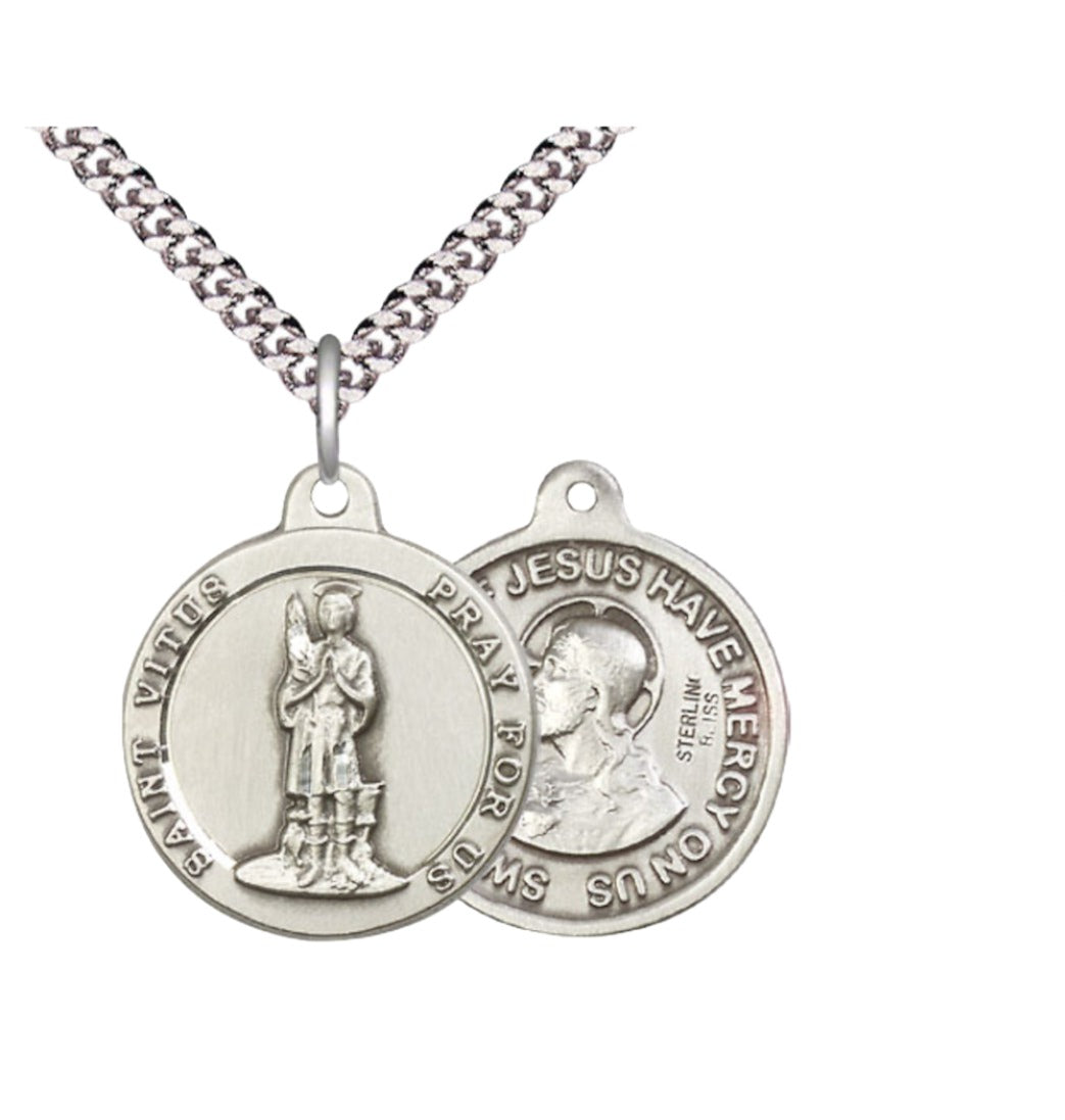 Bliss Manufacturing St Vitus and Sacred Heart of Jesus Sterling Silver Medal w/Chain,