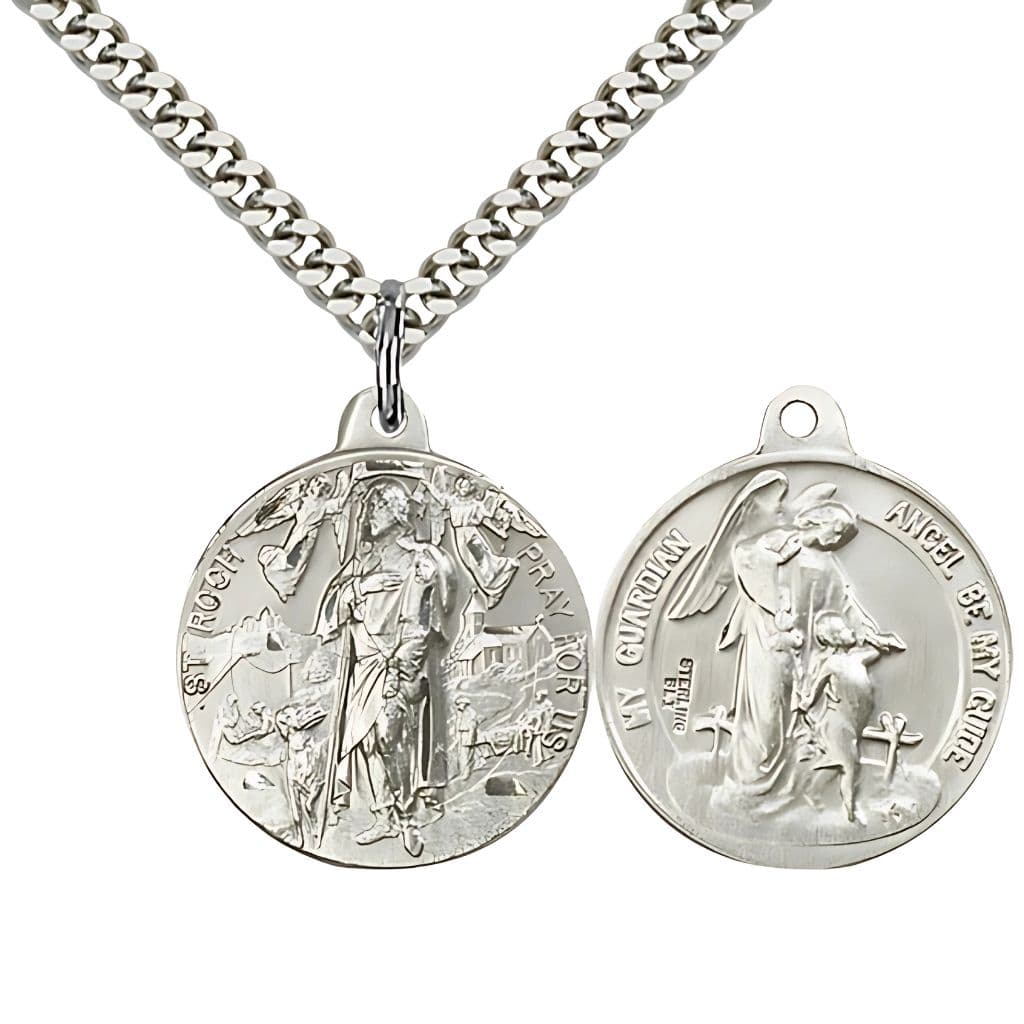 St. Roch & Guardian Angel Sterling Silver Round Medal | Bliss ...