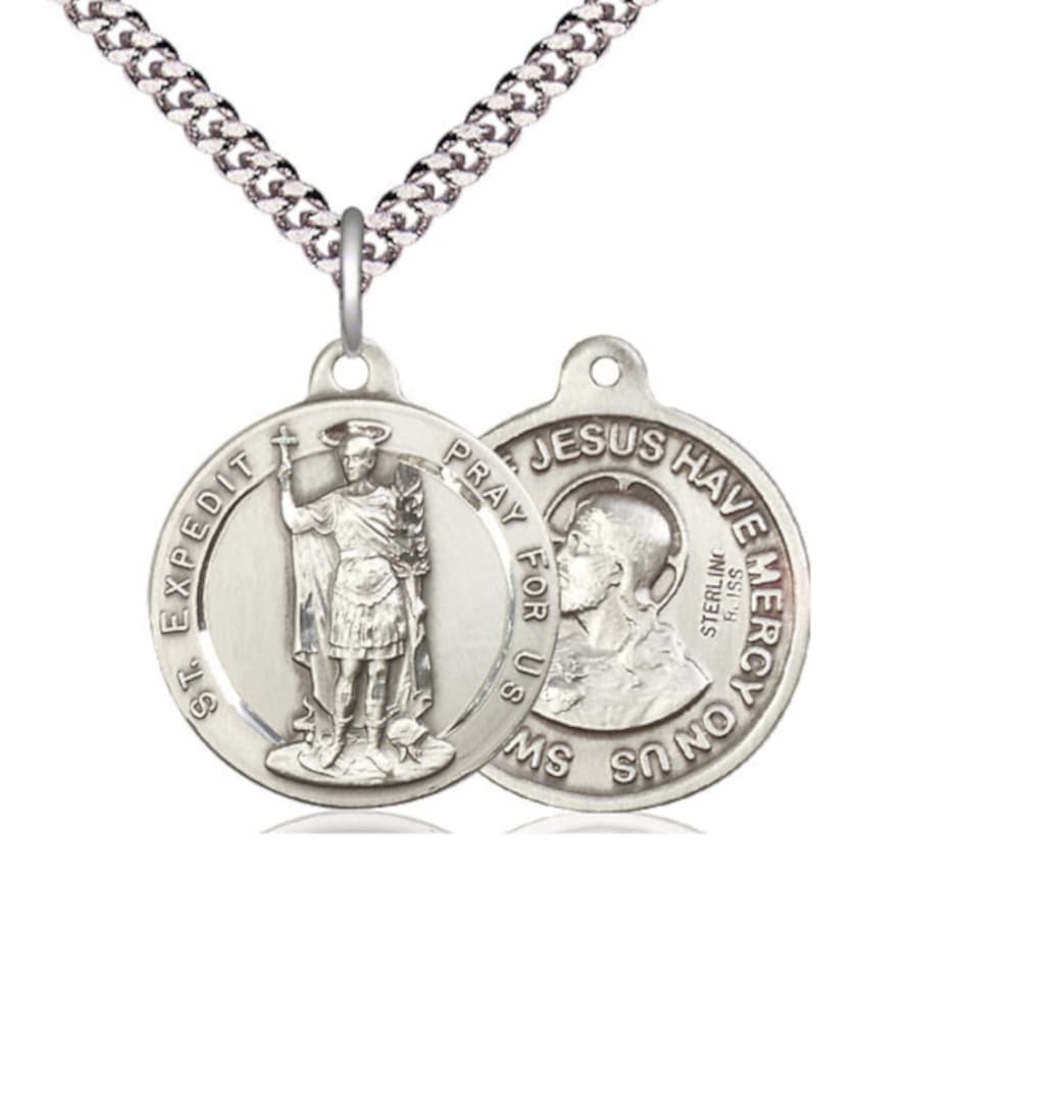 Bliss St Expedit and Sacred Heart of Jesus Sterling Silver Medal,