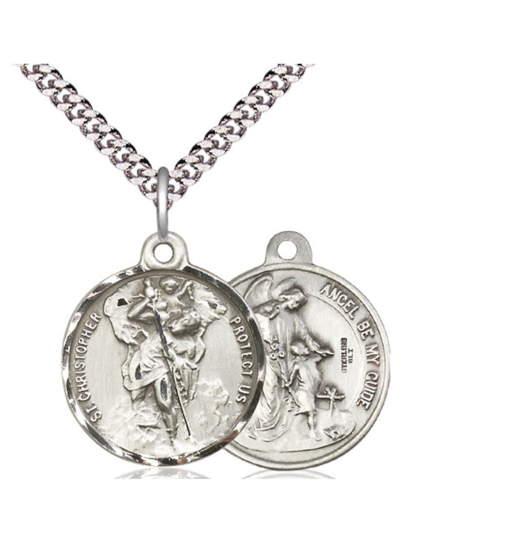 Bliss Manufacturing St Christopher and Guardian Angel Sterling Silver Medal w/Chain,