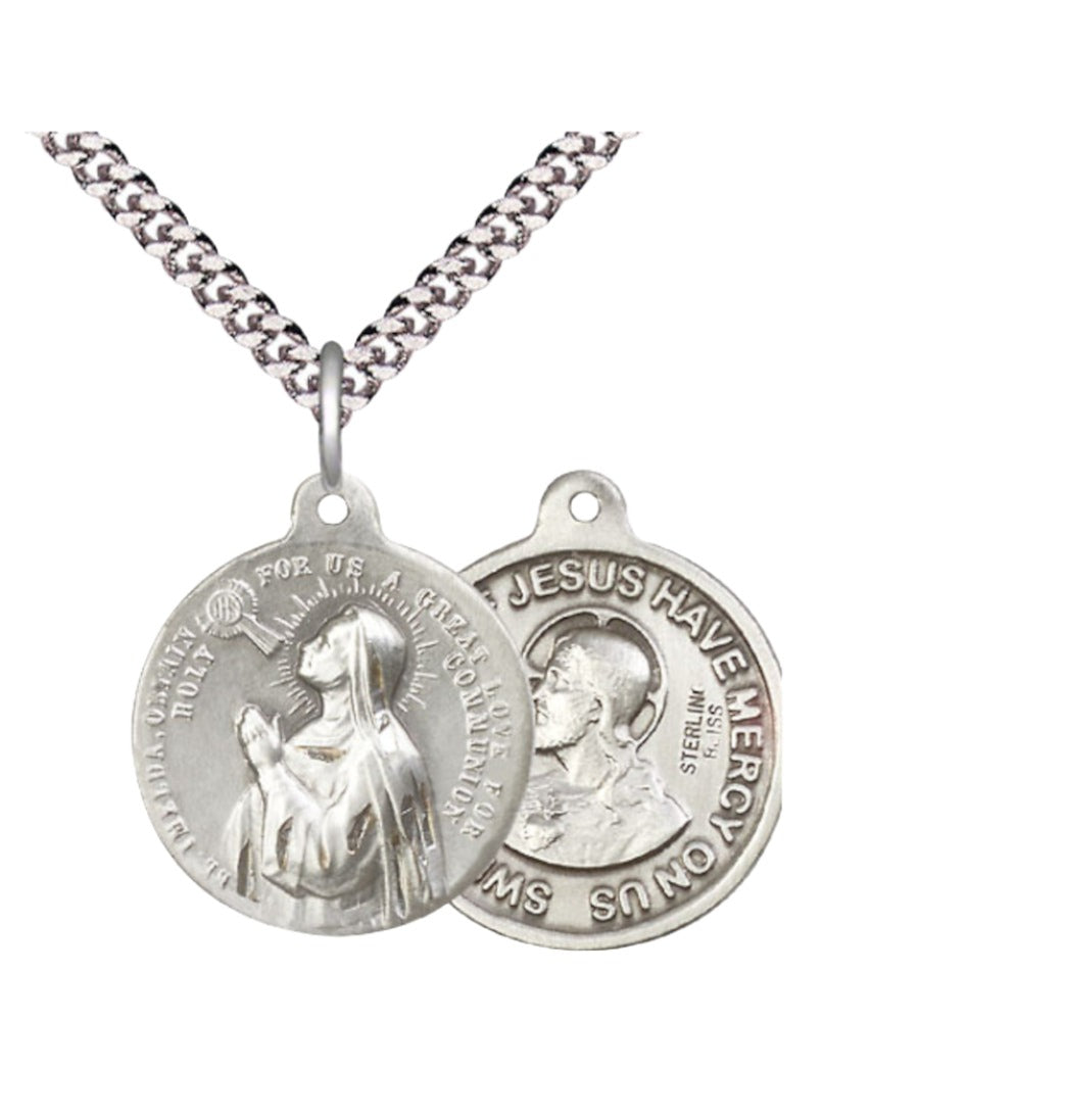 Bliss Manufacturing Blessed Imelda and Sacred Heart of Jesus Sterling Silver Medal w/Chain,