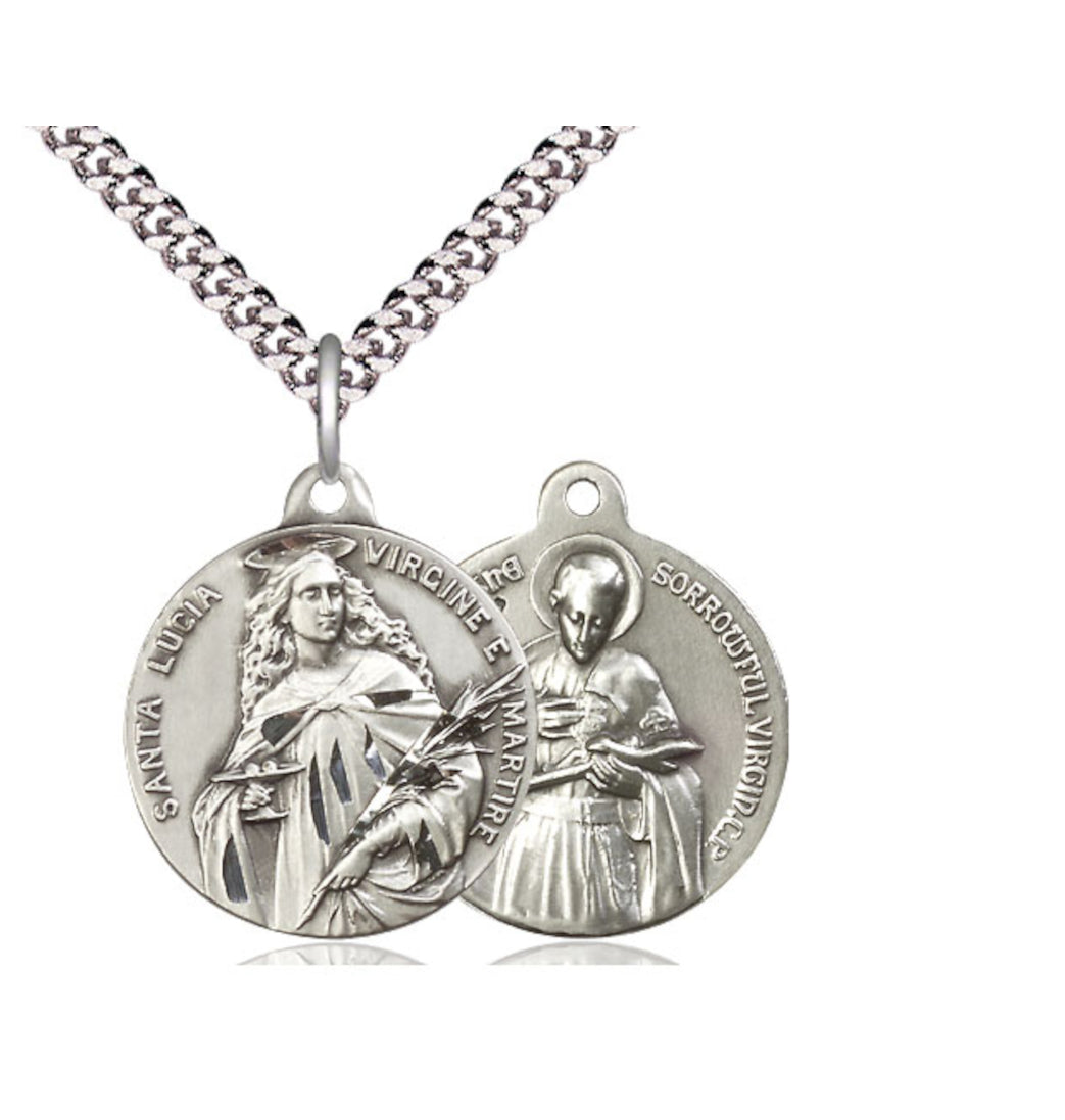  Bliss Manufacturing St Lucia and Gabriel of the Blessed Virgin Sterling Silver Medal w/Chain,