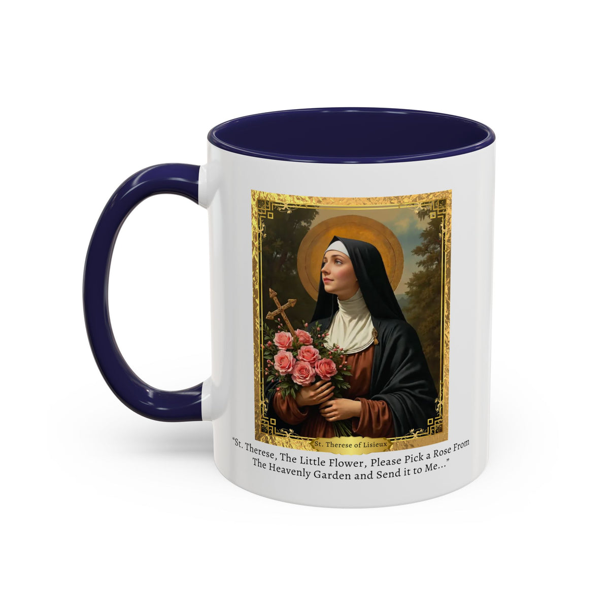 St. Therese of Lisieux Rose from Heaven Prayer Card Devotional Coffee Mug - 11oz Little Flower Accent Cup