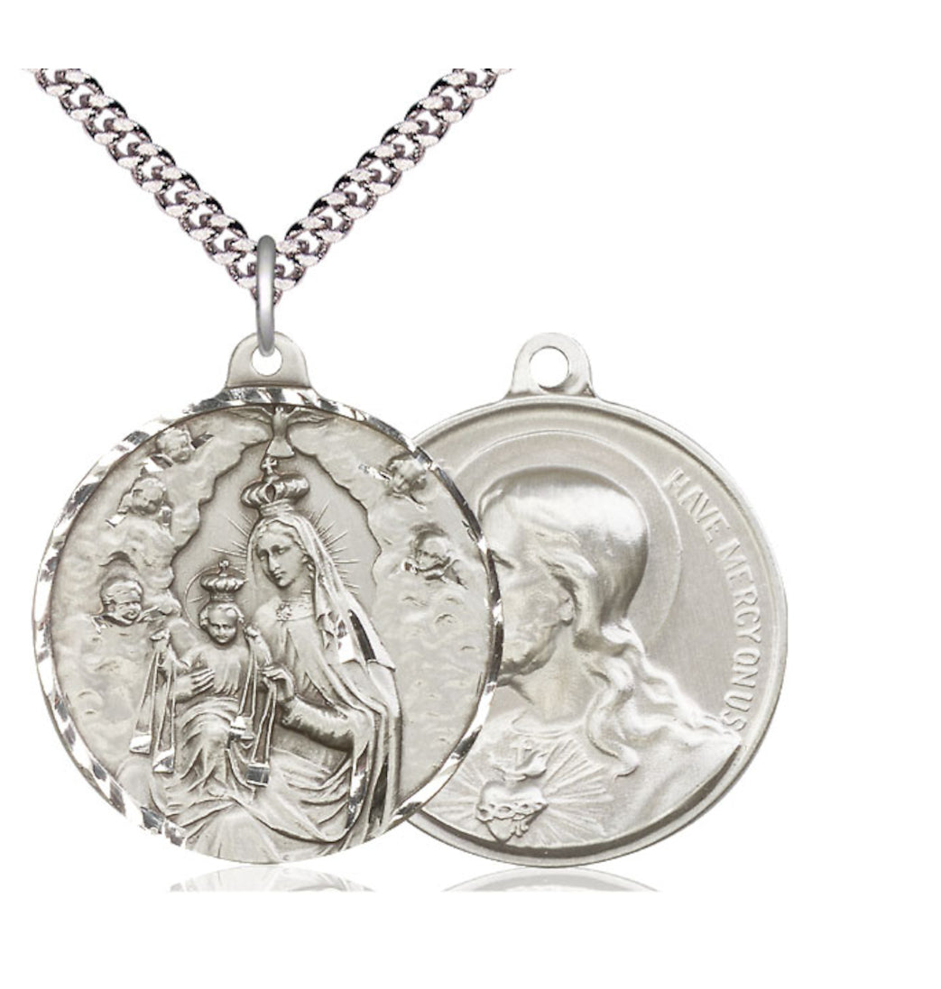 Our Lady of Mount Carmel and Sacred Heart of Jesus Sterling Silver Medal Necklace,