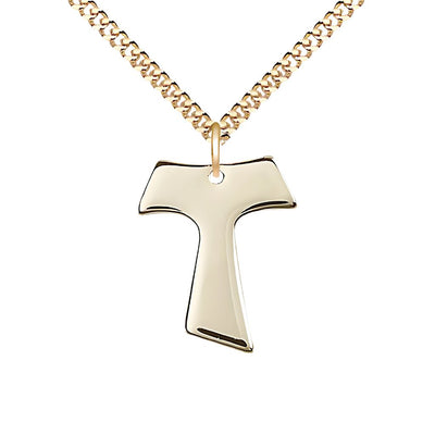 Small Gold-filled Franciscan Tau Cross Pendant Necklace with Gold-plated Chain, Measures 3/4-inch tall by 5/8-inch wide, Bliss Manufacturing