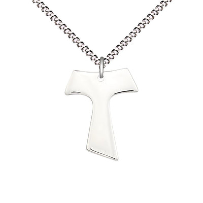 Small Franciscan Tau Cross Sterling Silver Medal Necklace with Plated Chain, Measures 3/4-inch tall by 5/8-inch wide, Bliss Manufacturing