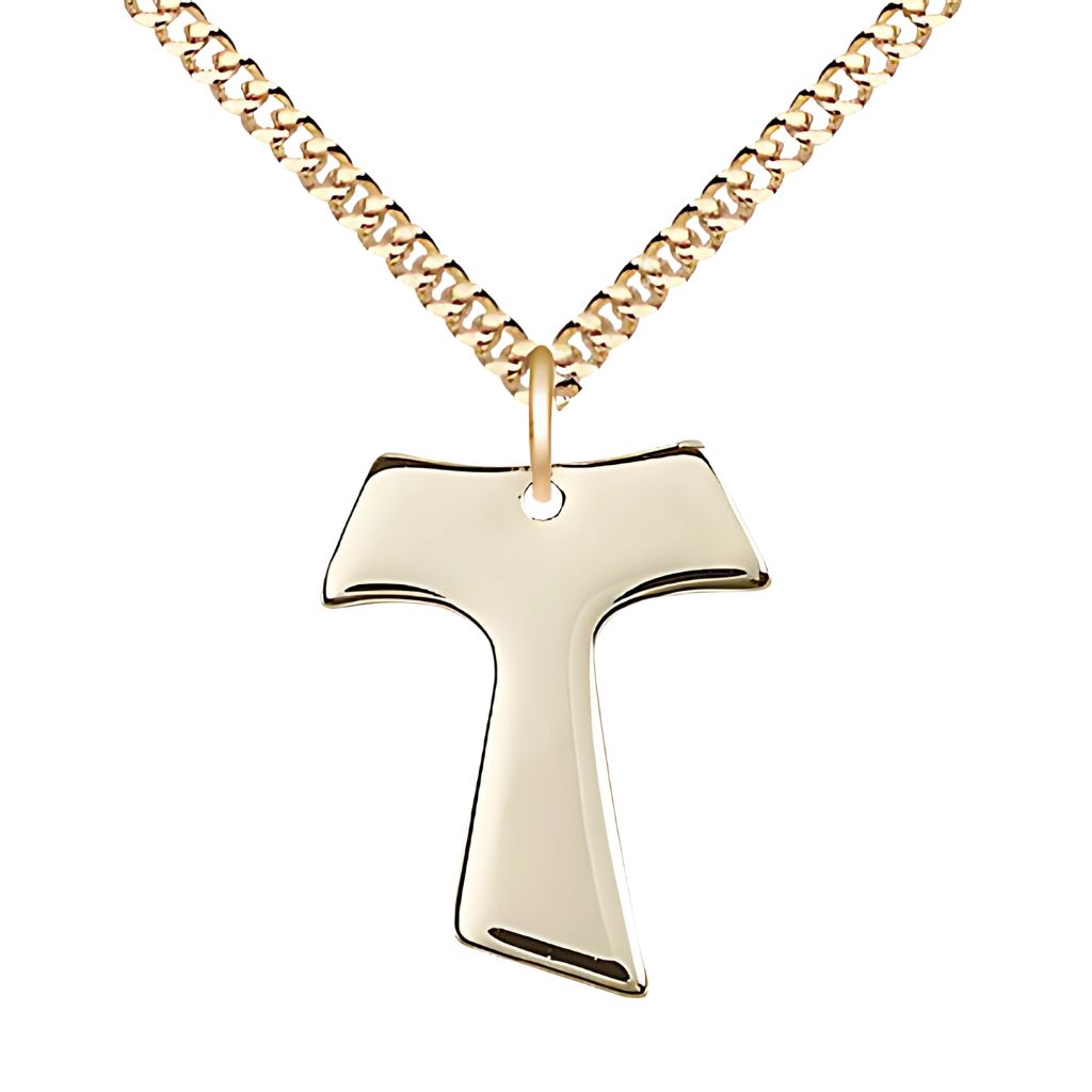 Bliss Franciscan Tau Cross Medium Gold-filled Necklace with Gold-plated Chain, Measures 1-inch tall by 3/4-inch wide