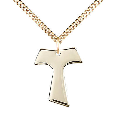 Franciscan Tau Cross Medium Gold-filled Necklace with Gold-plated Chain, Measures 1-inch tall by 3/4-inch wide, Bliss Manufacturing
