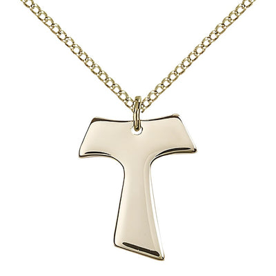 Franciscan Tau Cross Medium Gold-filled Necklace with Gold-filled Curb Chain, Measures 1-inch tall by 3/4-inch wide, Bliss Manufacturing