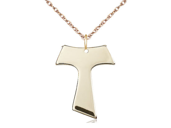 Bliss Medium 14kt Gold Franciscan Tau Cross Pendant w/Rope Chain