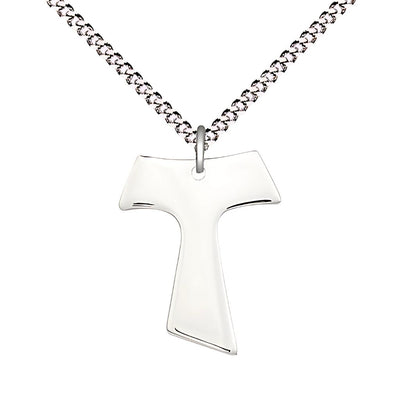Franciscan Tau Cross Medium Sterling Silver Necklace with Plated Chain, Measures 1-inch tall by 3/4-inch wide, Bliss Manufacturing