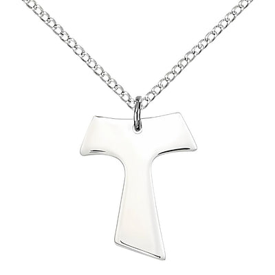 Franciscan Tau Cross Medium Sterling Silver Necklace with Sterling Silver Curb Chain, Measures 1-inch tall by 3/4-inch wide, Bliss Manufacturing