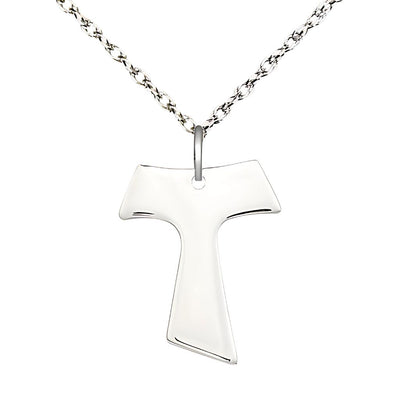 Franciscan Tau Cross Medium Sterling Silver Necklace with Sterling Silver Rope Chain, Measures 1-inch tall by 3/4-inch wide, Bliss Manufacturing