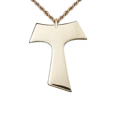 Franciscan Tau Cross Medium Gold-filled Necklace with Gold-filled Rope Chain, Measures 1-inch tall by 3/4-inch wide, Bliss Manufacturing