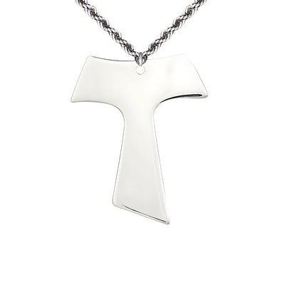Large Sterling Silver Franciscan Tau Cross Pendant Necklace with Sterling Rope Chain, Measures 1 1/2-inch tall by 1 1/4-inch wide, Bliss Manufacturing